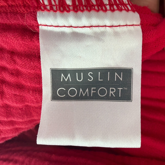 Muslin Comfort Cotton Robe L/XL Red Full Length Gauze Spa Relax Loungewear - Picture 9 of 11